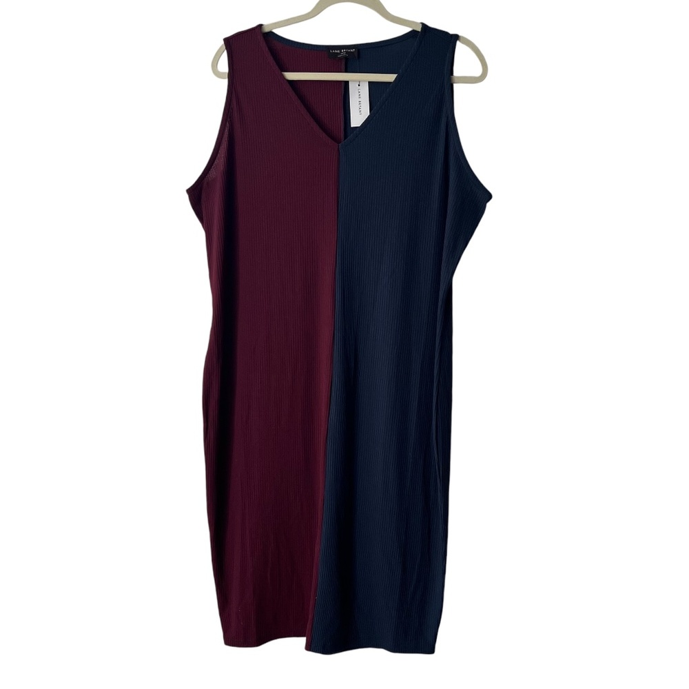 NWT LaneBryant Burgundy Navy Colorblock Sleeveless Ribbed Bodycon Dress Sz 18/20